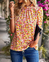 Elegant Mock Neck Ruffle Top – Women's Stylish Statement Blouse